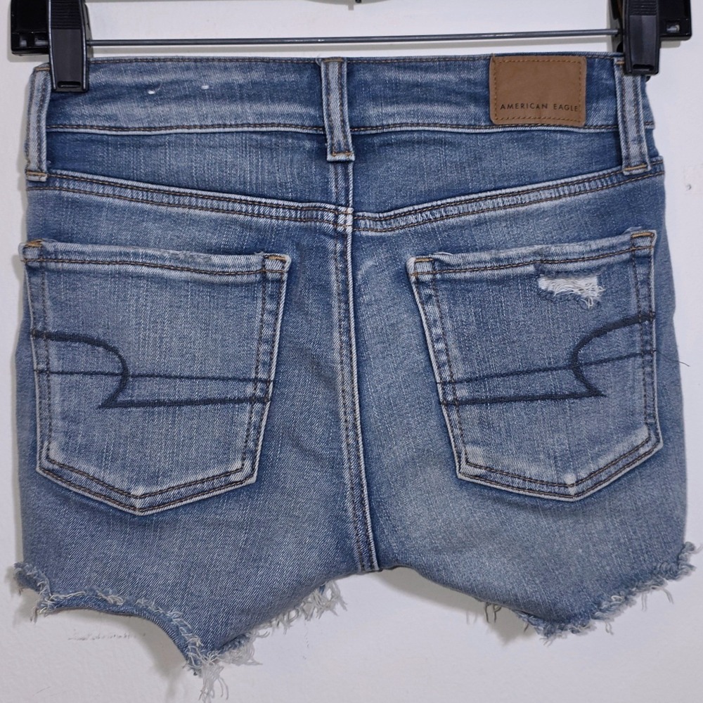 American Eagle Midi Denim Shorts Womens 00 Blue Good Distressed Lace Next Level - Picture 6 of 10